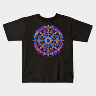 trippy hypnotic flower colorfull strange pattern Kids T-Shirt